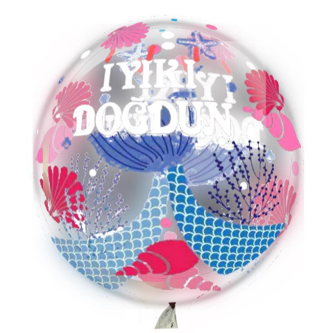 20 İNÇ DENİZ KIZI FİGÜRLÜ İYİKİ DOĞDUN BASKILI ŞEFFAF BOBO BALON