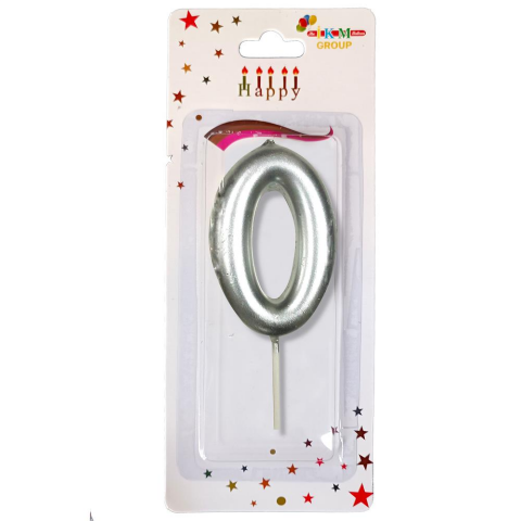 ORTA BOY 0 RAKAM GÜMÜŞ MUM 10CM PK:12 KL:600