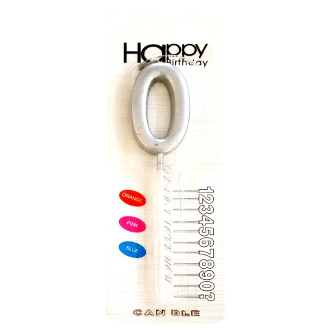 ORTA BOY 0 RAKAM GÜMÜŞ MUM 10CM PK:12 KL:600