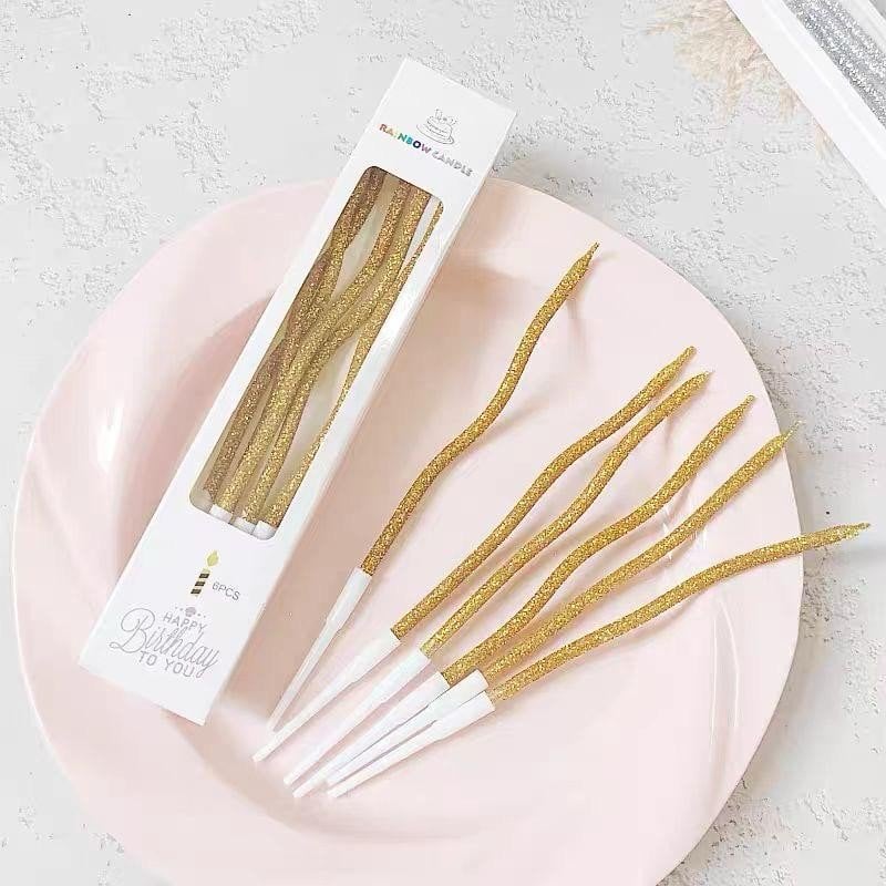 6 LI KIVRIMLI SİMLİ GOLD MUM 16CM