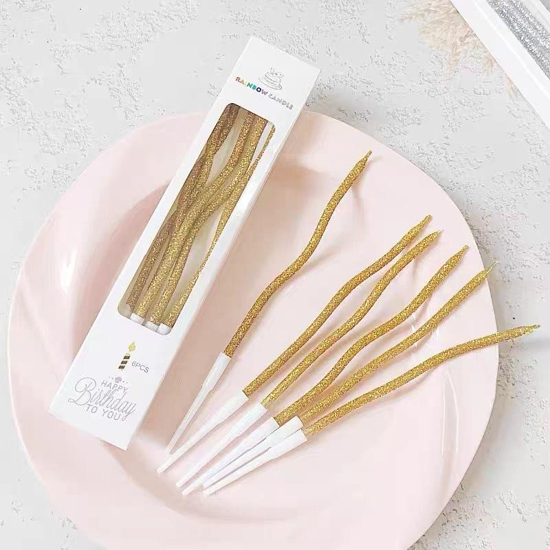 6 LI KIVRIMLI SİMLİ GOLD MUM 16CM