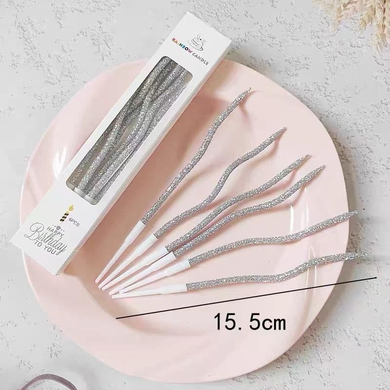 6 LI KIVRIMLI SİMLİ GÜMÜŞ  MUM 16 CM