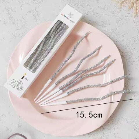 6 LI KIVRIMLI SİMLİ GÜMÜŞ  MUM 16 CM