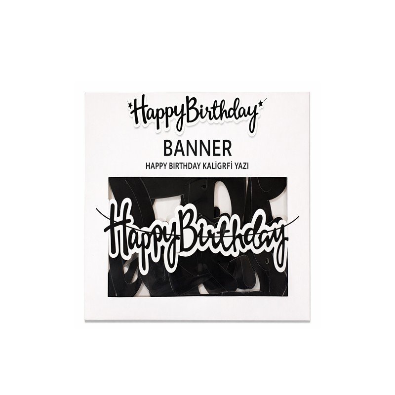BANNER EL YAZILI HAPPY BİRTHDAY SİYAH UZAR YAZI