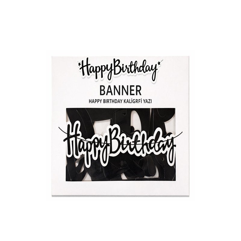 BANNER EL YAZILI HAPPY BİRTHDAY SİYAH UZAR YAZI