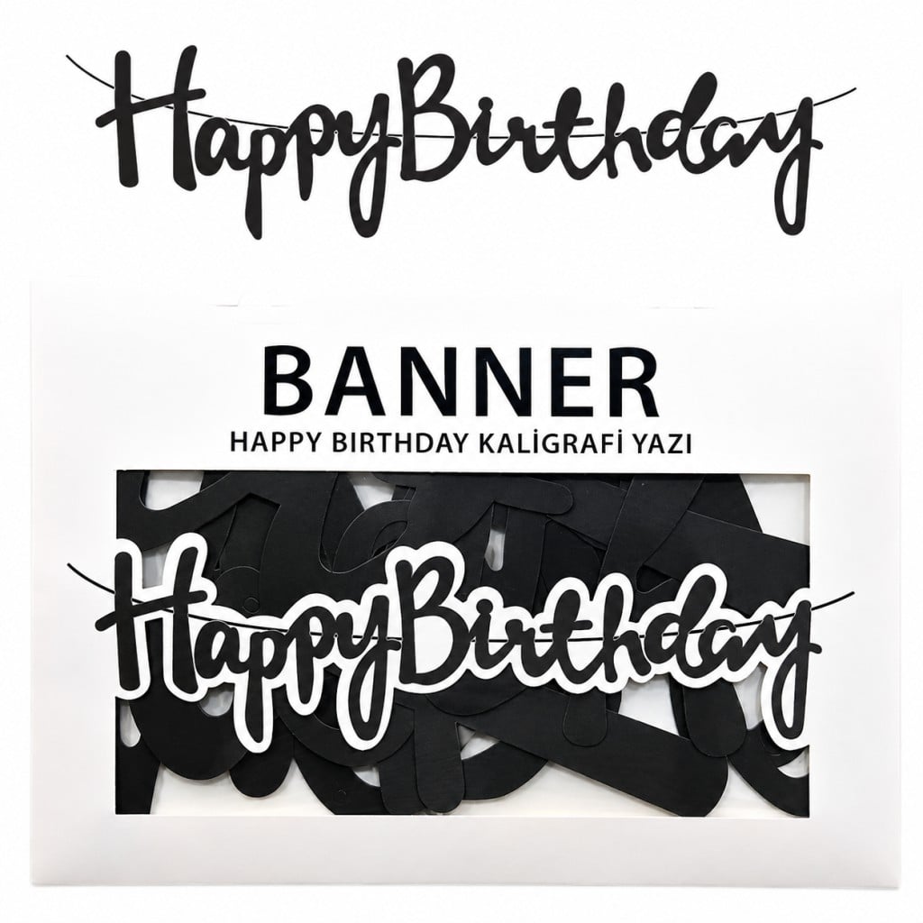 BANNER EL YAZILI HAPPY BİRTHDAY SİYAH UZAR YAZI