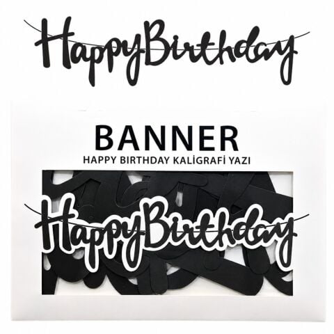 BANNER EL YAZILI HAPPY BİRTHDAY SİYAH UZAR YAZI