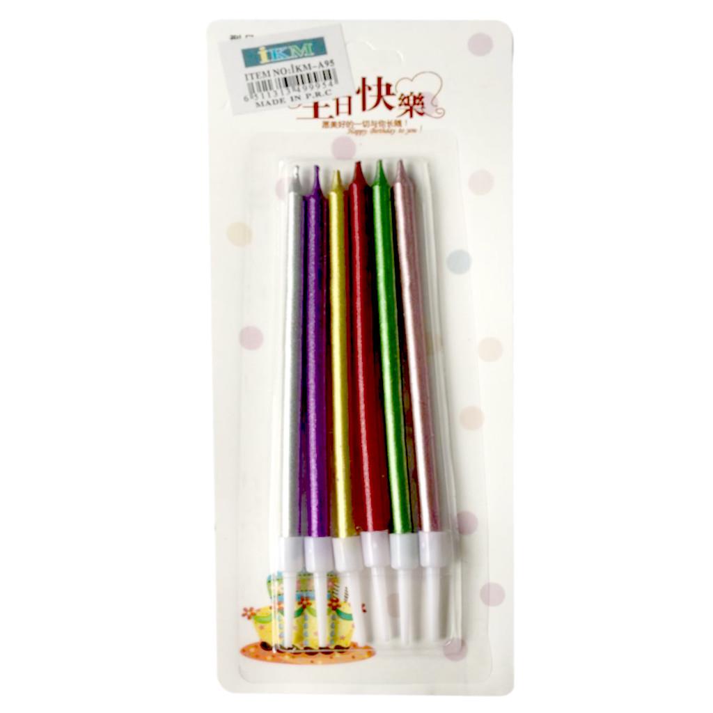 6 LI İNCE UZUN RENKLİ MUM 13CM