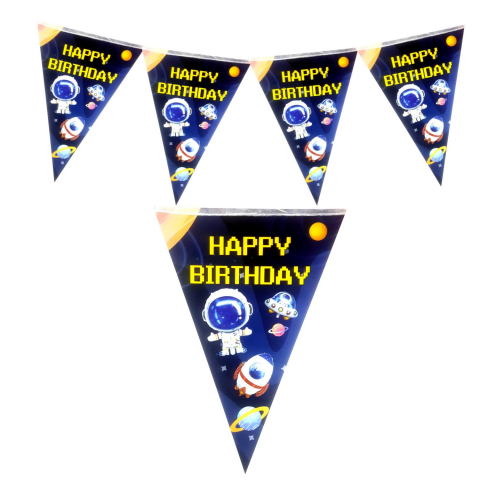 UZAY TEMALI HAPPY BİRTHDAY ÜÇGEN FLAMA