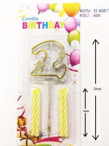 MİKA ŞEFFAF 2 RAKAM GOLD MUM 12CM PK:12 KL:600