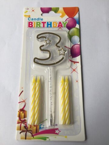 MİKA ŞEFFAF 3 RAKAM GOLD MUM 12CM PK:12 KL:600