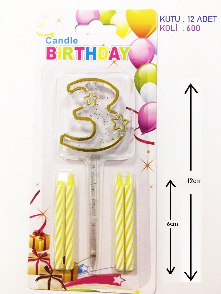 MİKA ŞEFFAF 3 RAKAM GOLD MUM 12CM PK:12 KL:600