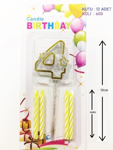 MİKA ŞEFFAF 4 RAKAM GOLD MUM 12CM PK:12 KL:600