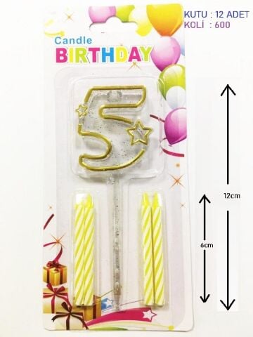 MİKA ŞEFFAF 5 RAKAM GOLD MUM 12CM PK:12 KL:600