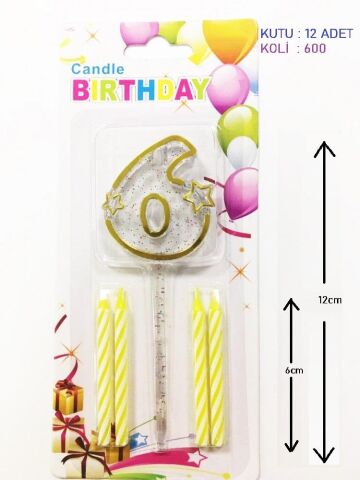 MİKA ŞEFFAF 6 RAKAM GOLD MUM 12CM PK:12 KL:600