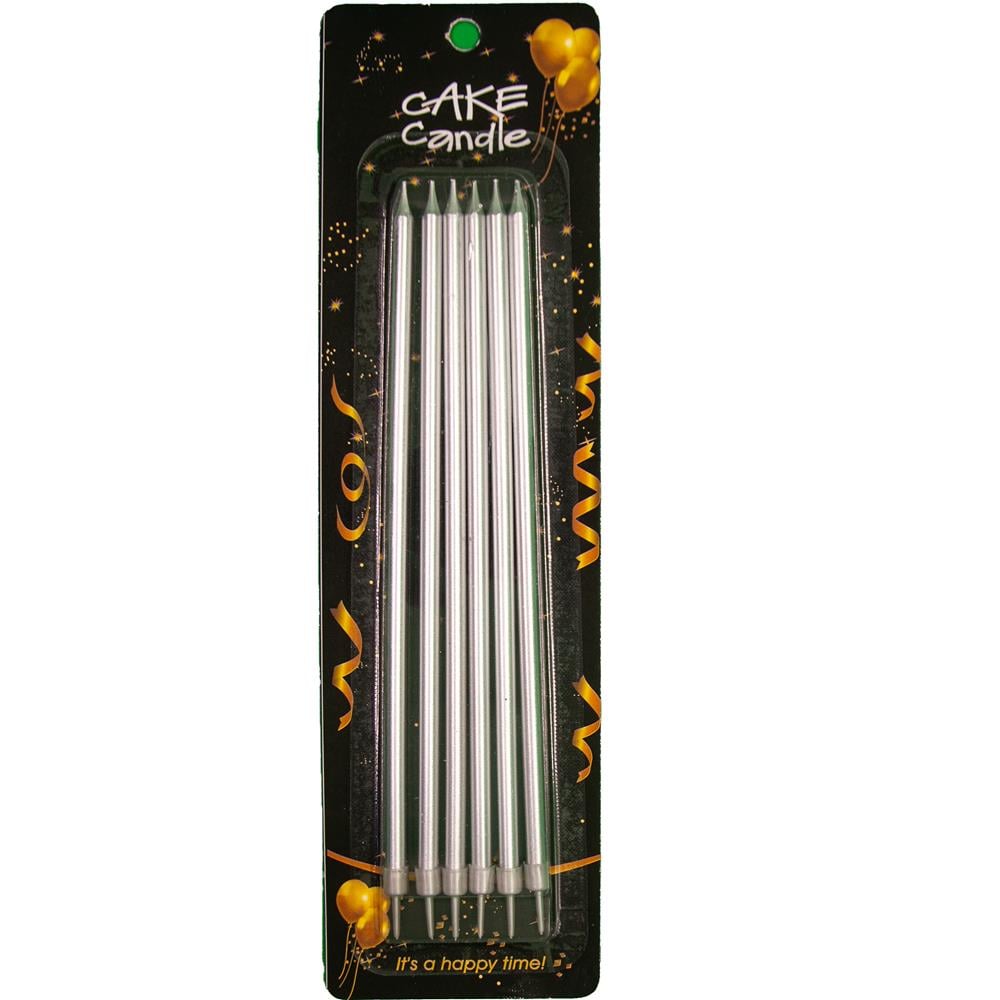 6 LI İNCE GÜMÜŞ MUM 20CM