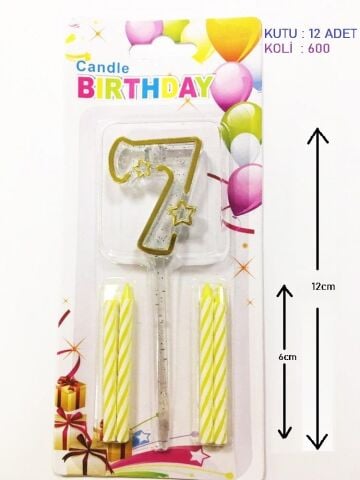 MİKA ŞEFFAF 7 RAKAM GOLD MUM 12CM PK:12 KL:600