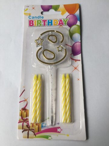 MİKA ŞEFFAF 8 RAKAM GOLD MUM 12CM PK:12 KL:600