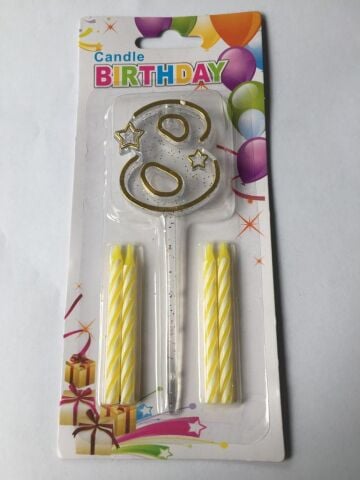MİKA ŞEFFAF 8 RAKAM GOLD MUM 12CM PK:12 KL:600