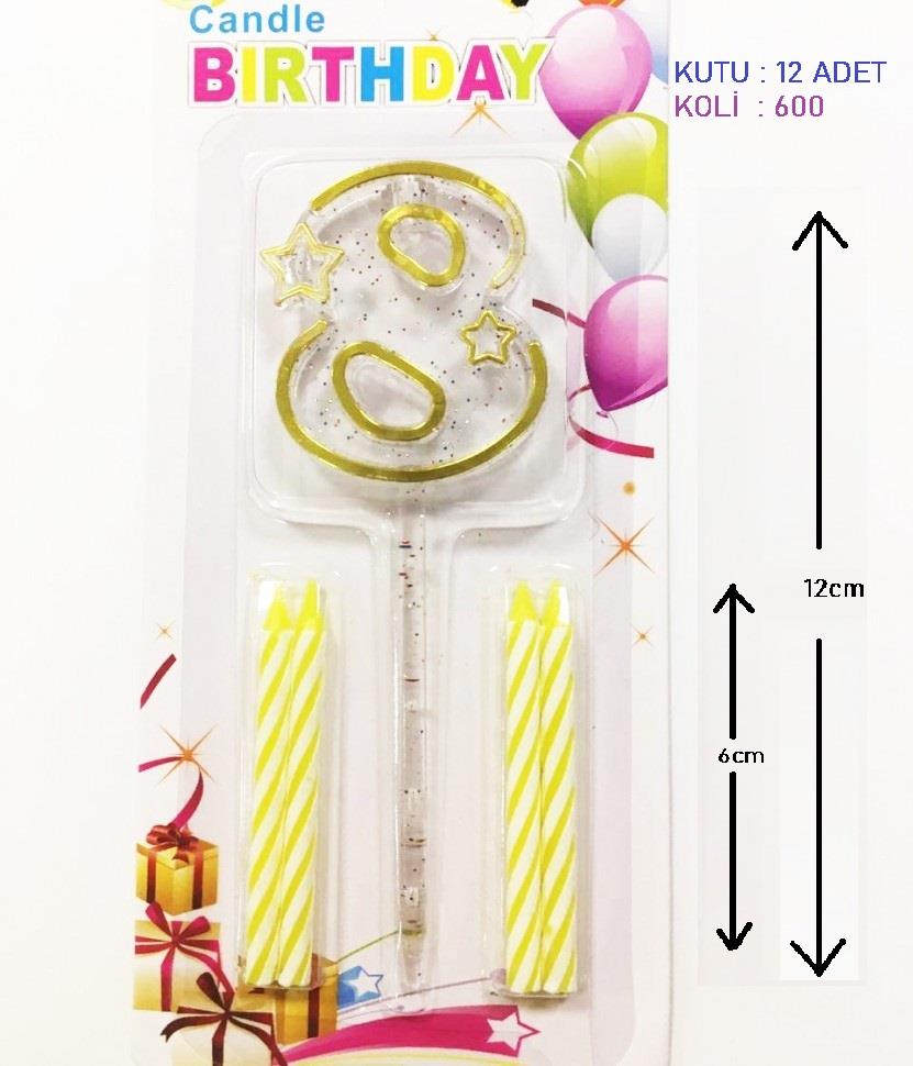 MİKA ŞEFFAF 8 RAKAM GOLD MUM 12CM PK:12 KL:600
