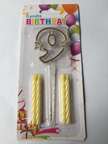 MİKA ŞEFFAF 9 RAKAM GOLD MUM 12CM PK:12 KL:600
