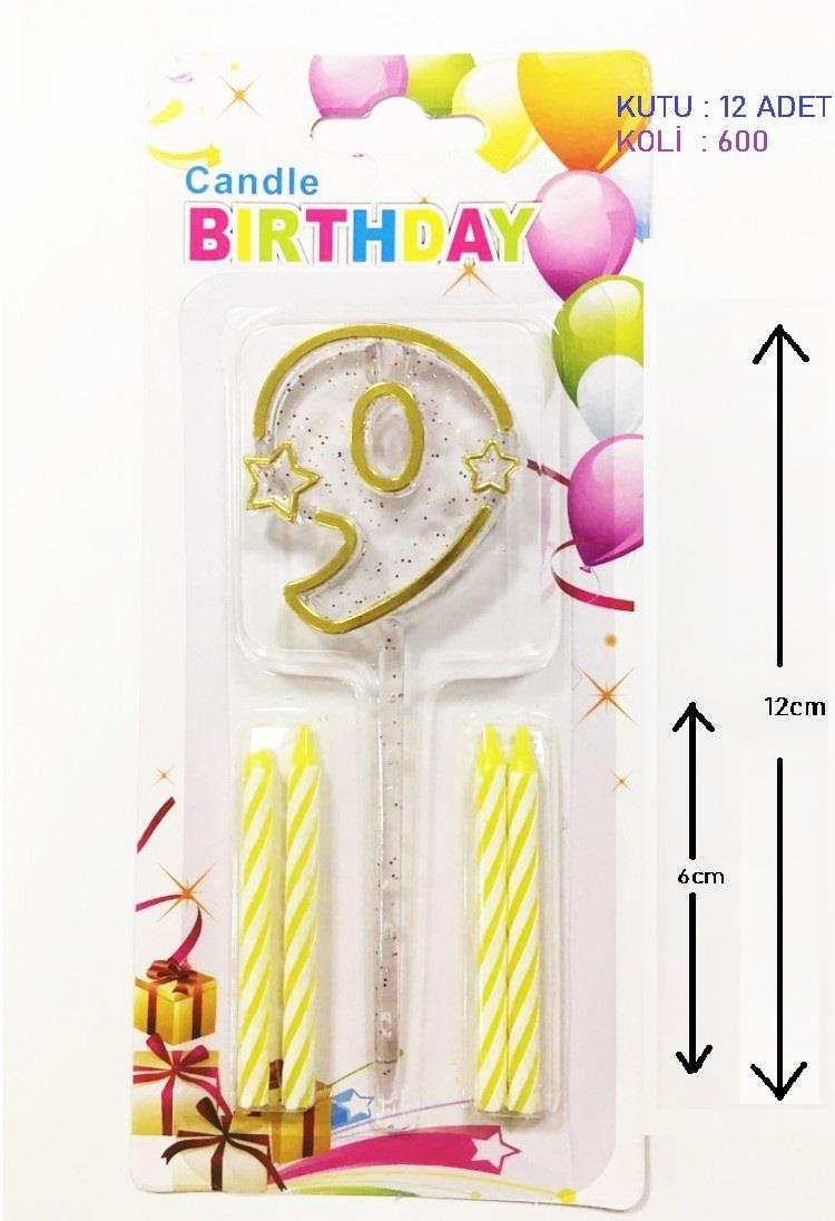 MİKA ŞEFFAF 9 RAKAM GOLD MUM 12CM PK:12 KL:600