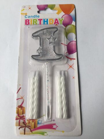 MİKA ŞEFFAF 1 RAKAM GÜMÜŞ MUM 12CM PK:12 KL:600