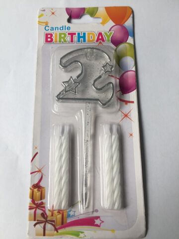 MİKA ŞEFFAF 2 RAKAM GÜMÜŞ MUM 12CM PK:12 KL:600