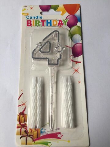 MİKA ŞEFFAF 4 RAKAM GÜMÜŞ MUM 12CM PK:12 KL:600