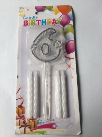 MİKA ŞEFFAF 6 RAKAM GÜMÜŞ MUM 12CM PK:12 KL:600