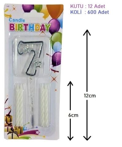 MİKA ŞEFFAF 7 RAKAM GÜMÜŞ MUM 12CM PK:12 KL:600