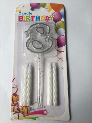 MİKA ŞEFFAF 8 RAKAM GÜMÜŞ MUM 12CM PK:12 KL:600