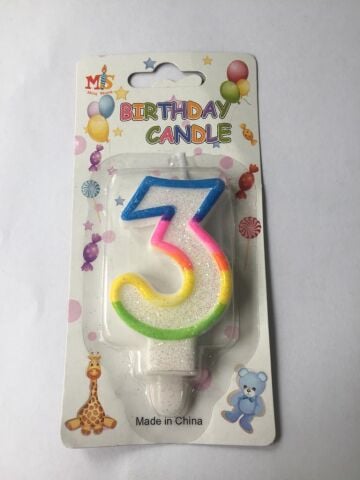 RENKLİ KLASİK 3 RAKAM MUM 7.5CM PK:12 KL:900
