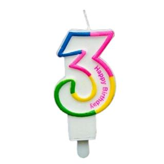 RENKLİ KLASİK 3 RAKAM MUM 7.5CM PK:12 KL:900