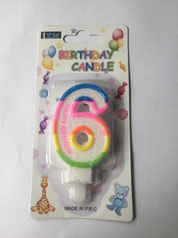 RENKLİ KLASİK 6 RAKAM MUM 7.5CM PK:12 KL:900