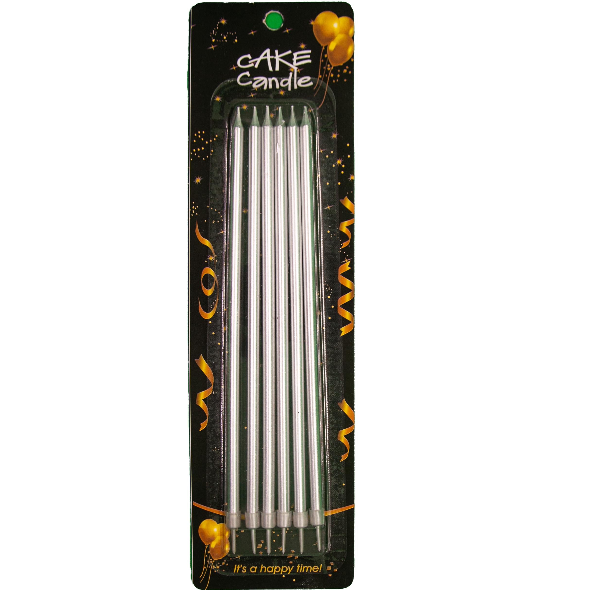 6 LI İNCE UZUN GÜMÜŞ MUM 15CM