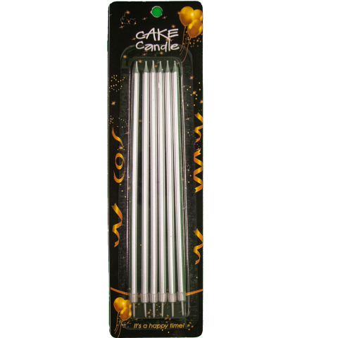 6 LI İNCE UZUN GÜMÜŞ MUM 15CM