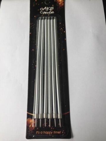 6 LI İNCE UZUN GÜMÜŞ MUM 15CM
