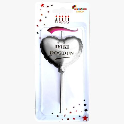 İYİKİ DOĞDUN KALP GÜMÜŞ MUM PK:12 KL:480