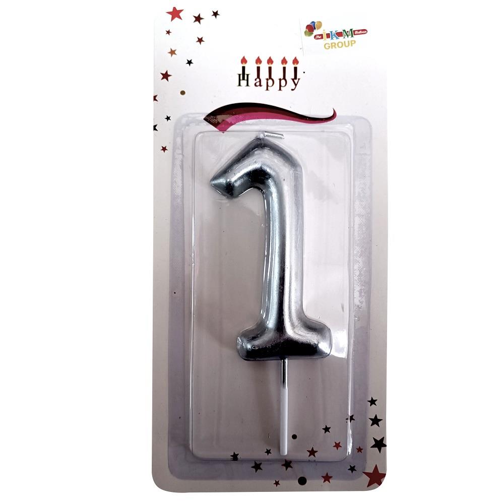BÜYÜK BOY 1 RAKAM GÜMÜŞ  MUM 13cm PK:24 KL:600
