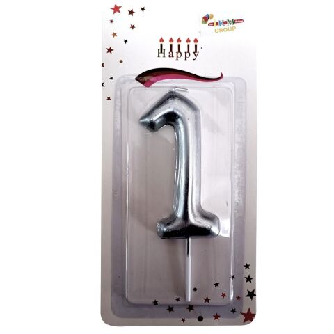 BÜYÜK BOY 1 RAKAM GÜMÜŞ  MUM 13cm PK:24 KL:600
