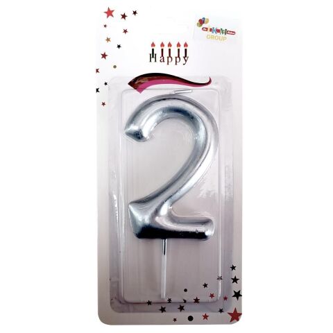 BÜYÜK BOY 2 RAKAM GÜMÜŞ  MUM 13cm PK:24 KL:600