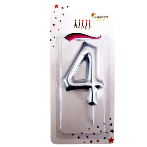 BÜYÜK BOY 4 RAKAM GÜMÜŞ  MUM 13cm PK:24 KL:600