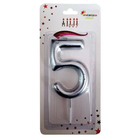BÜYÜK BOY 5 RAKAM GÜMÜŞ  MUM 13cm PK:24 KL:600