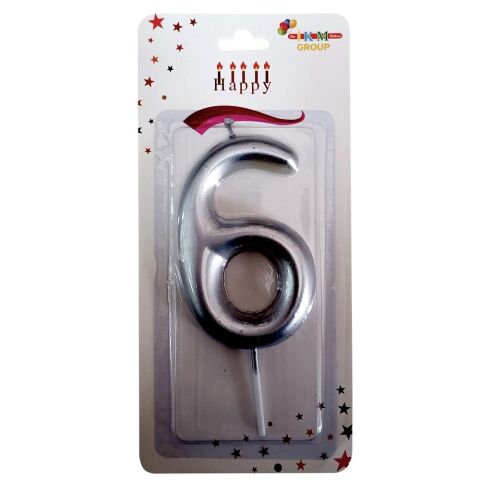 BÜYÜK BOY 6 RAKAM GÜMÜŞ  MUM 13cm PK:24 KL:600
