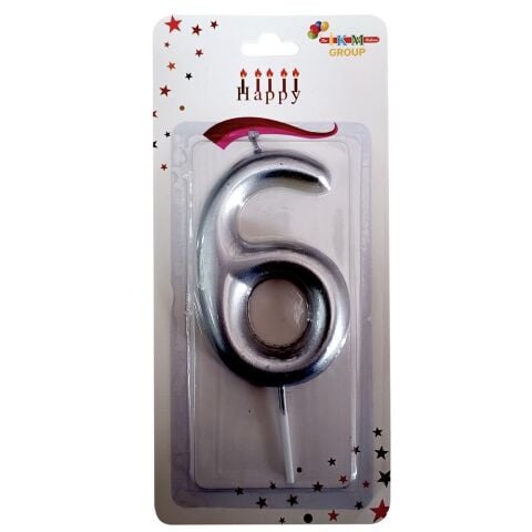 BÜYÜK BOY 6 RAKAM GÜMÜŞ  MUM 13cm PK:24 KL:600