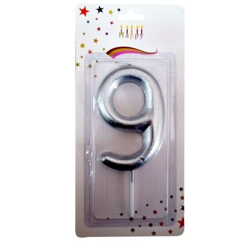 BÜYÜK BOY 9 RAKAM GÜMÜŞ  MUM 13cm PK:24 KL:600