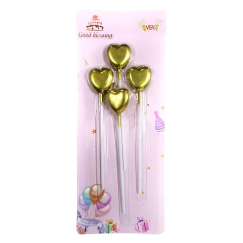 4 LÜ ÇUBUKLU KALP GOLD MUM 13.5CM PK:24