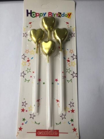 4 LÜ ÇUBUKLU KALP GOLD MUM 13.5CM PK:24
