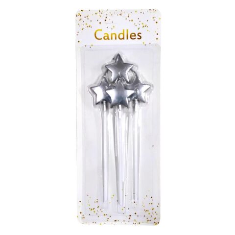 4 LÜ ÇUBUKLU YILDIZ GÜMÜŞ  MUM 13.5CM PK:24